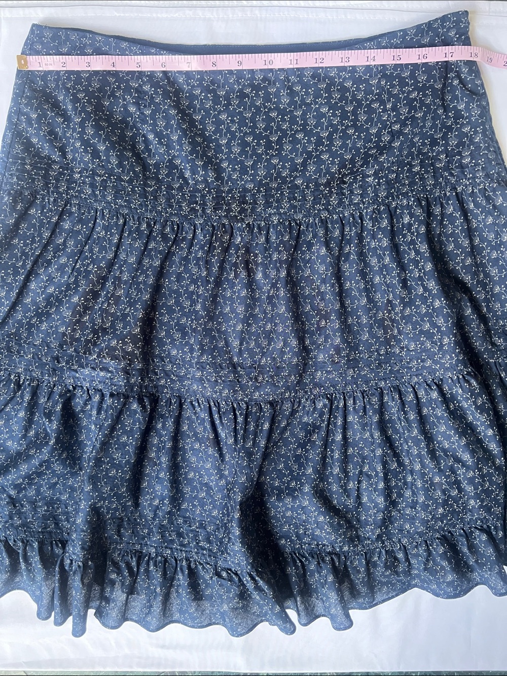 Chaps Navy Floral Tiered Ruffle Midi Skirt Sz 14 Boho Prairie Beach Preppy - Picture 3 of 12